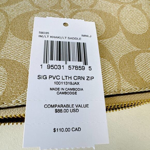 Coach 58035 Corner Zip Wristlet In Signature Canvas IN Lt Khaki - Picture 5 of 5